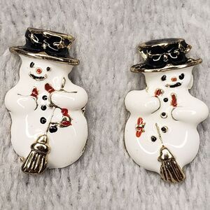 Snowman Pierced Earrings, White,s